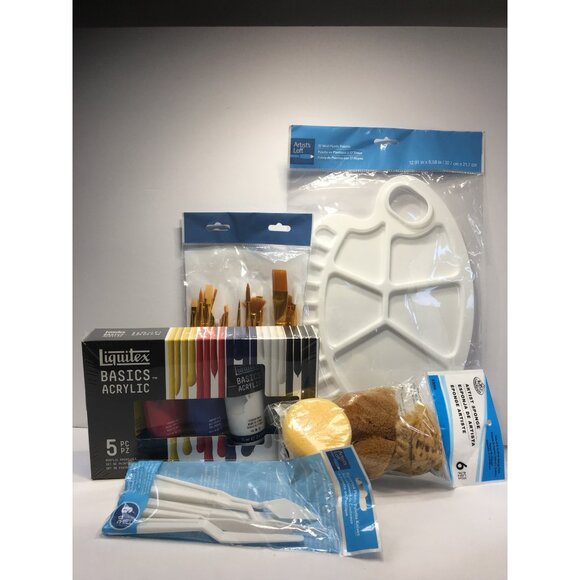 Liquitex Basics Acrylic Paint Set w/ Brushes Palette Knives & Sponge - Picture 1 of 11